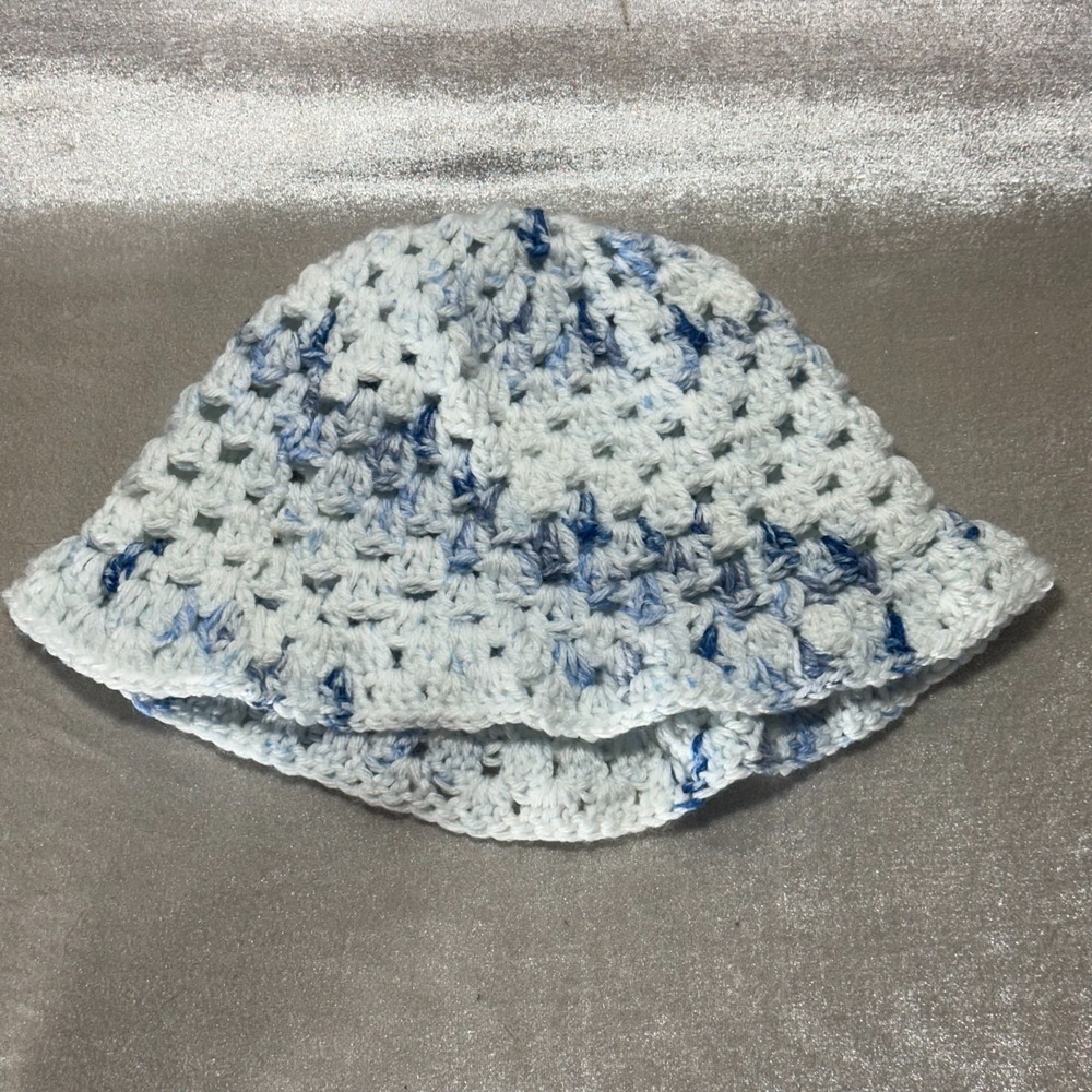 Handmade Crochet Bucket Hat Blue White Blueberry Milk Summer Cottagecore - Picture 2 of 2